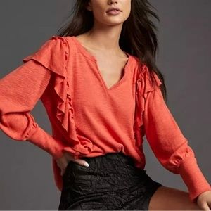 Anthropologie Pilcro Cozy Ruffle Popover Top